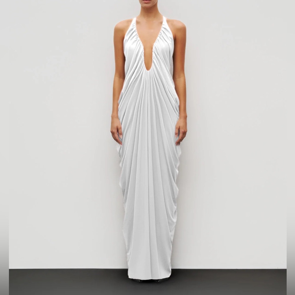NWT Heiress Beverly Hills New The Draped Halter Gown in White XS